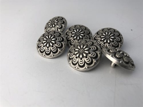 Knap - metal knap med blomstermotiv, 15 mm